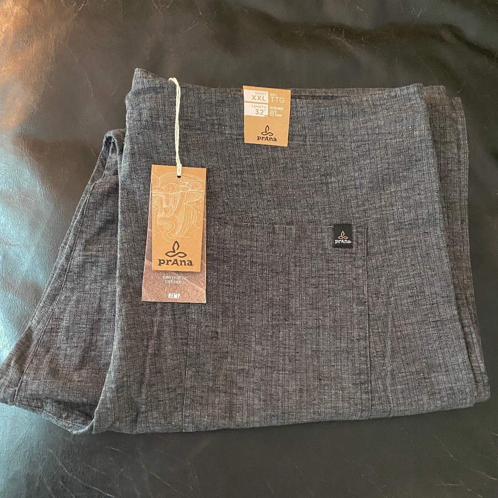 prAna Men’s Sutra Pant Black Herringbone XXL/32 Sustainable Hemp Blend NWT